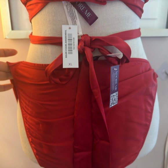💋 GORGEOUS NWT Adore Me red with lace details and wrap bow lingerie set XL - Picture 5 of 9